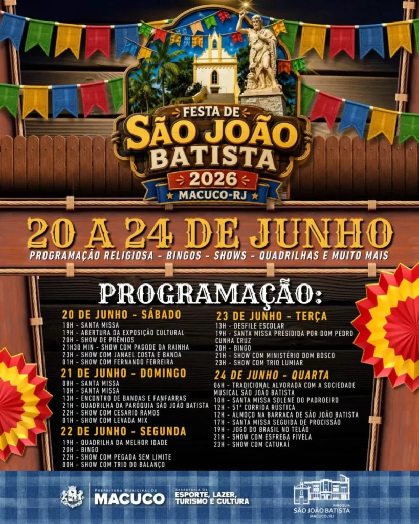 Histórico de Eventos 7 Festa de São João Batista Macuco 2026: Programação Completa