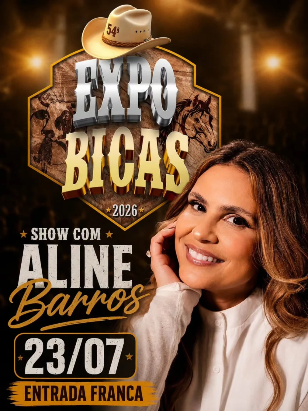 Aline Barros na Expo Bicas 2026 1 Aline Barros na Expo Bicas 2026 - Cantora Aline Barros em momento de louvor no palco da Expo Bicas