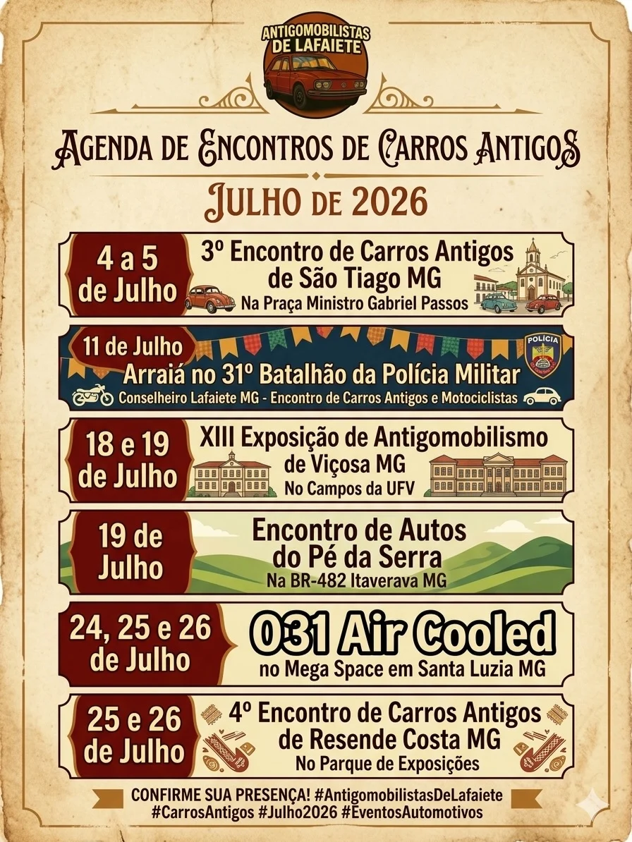 Encontros de Carros Antigos MG 2026 1 Encontros de Carros Antigos MG 2026 - Agenda de Encontros de Carros Antigos em Minas Gerais