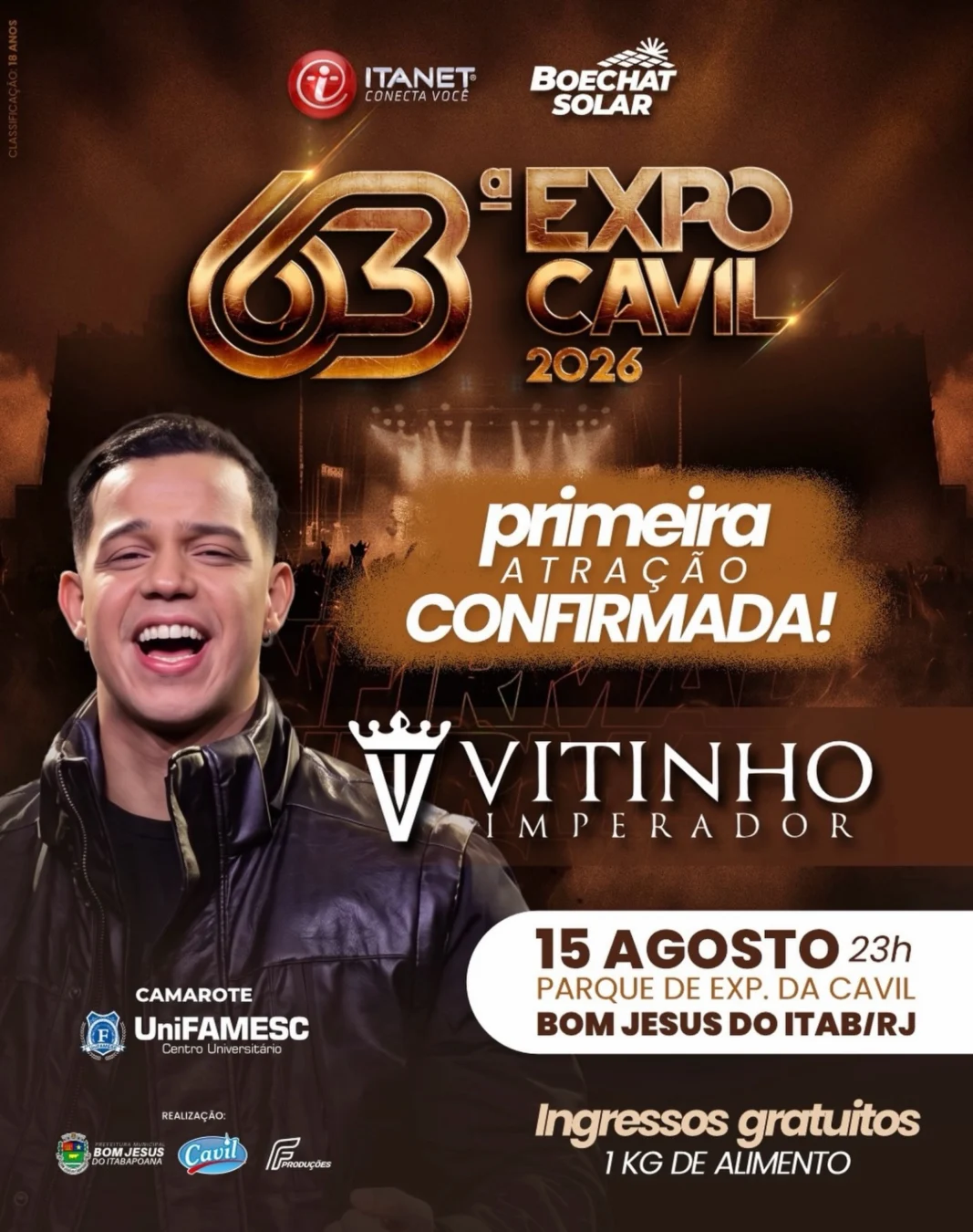 Expo Cavil 2026 - Cantor Vitinho Imperador no cartaz oficial da Expo Cavil
