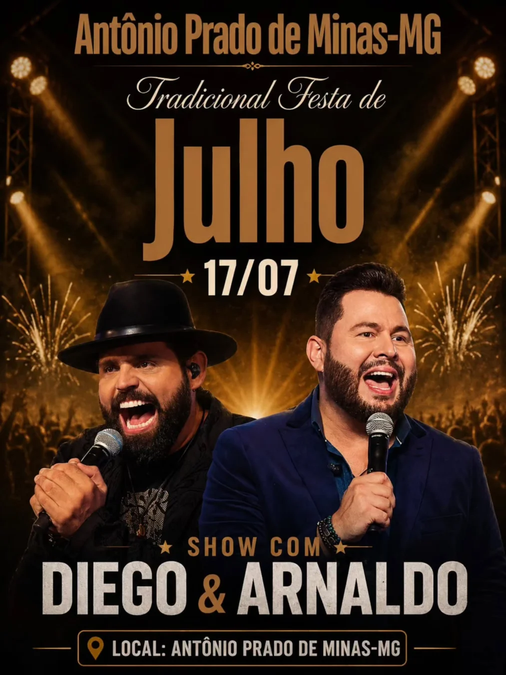 Festa de Julho de Antonio Prado de Minas 2026 - Diego e Arnaldo no palco da Festa de Julho