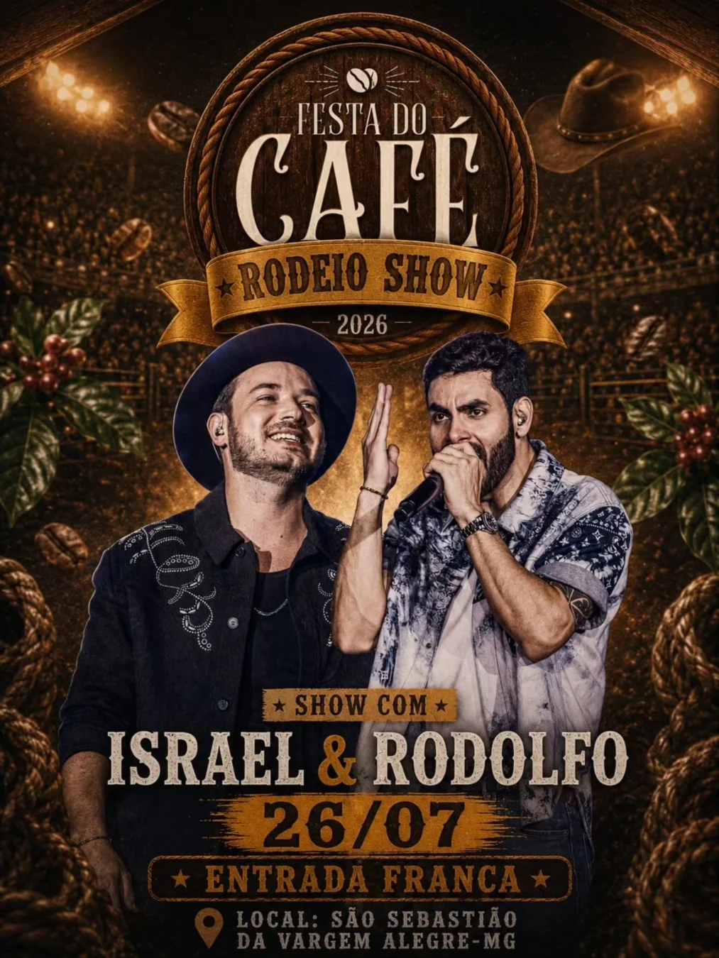 Israel e Rodolffo em SSVAMG 2026 - Israel & Rodolffo cantando no palco principal da Festa do Café Rodeio Show