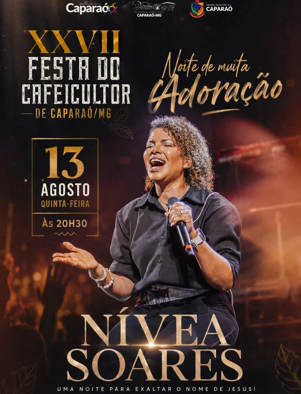 Nivea Soares em Dores do Rio Preto 2026 - Cantora Nívea Soares ministrando no palco principal da Festa em Dores do Rio Preto