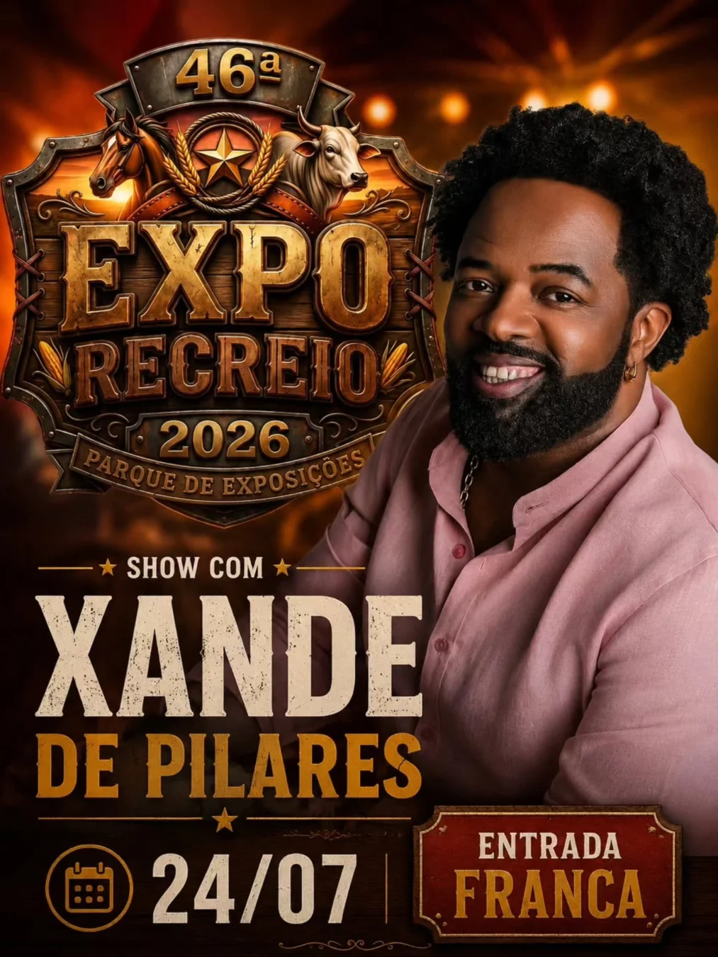 Xande de Pilares na Expo Recreio 2026 1 Xande de Pilares na Expo Recreio 2026 - Cantando Xande de Pilares no palco principal da Expo Recreio