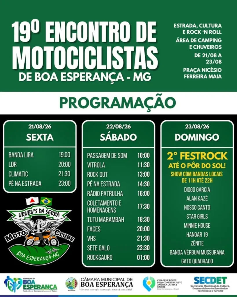 Histórico de Eventos 5 19º Motofest Boa Esperança 2026: Encontro de Motos