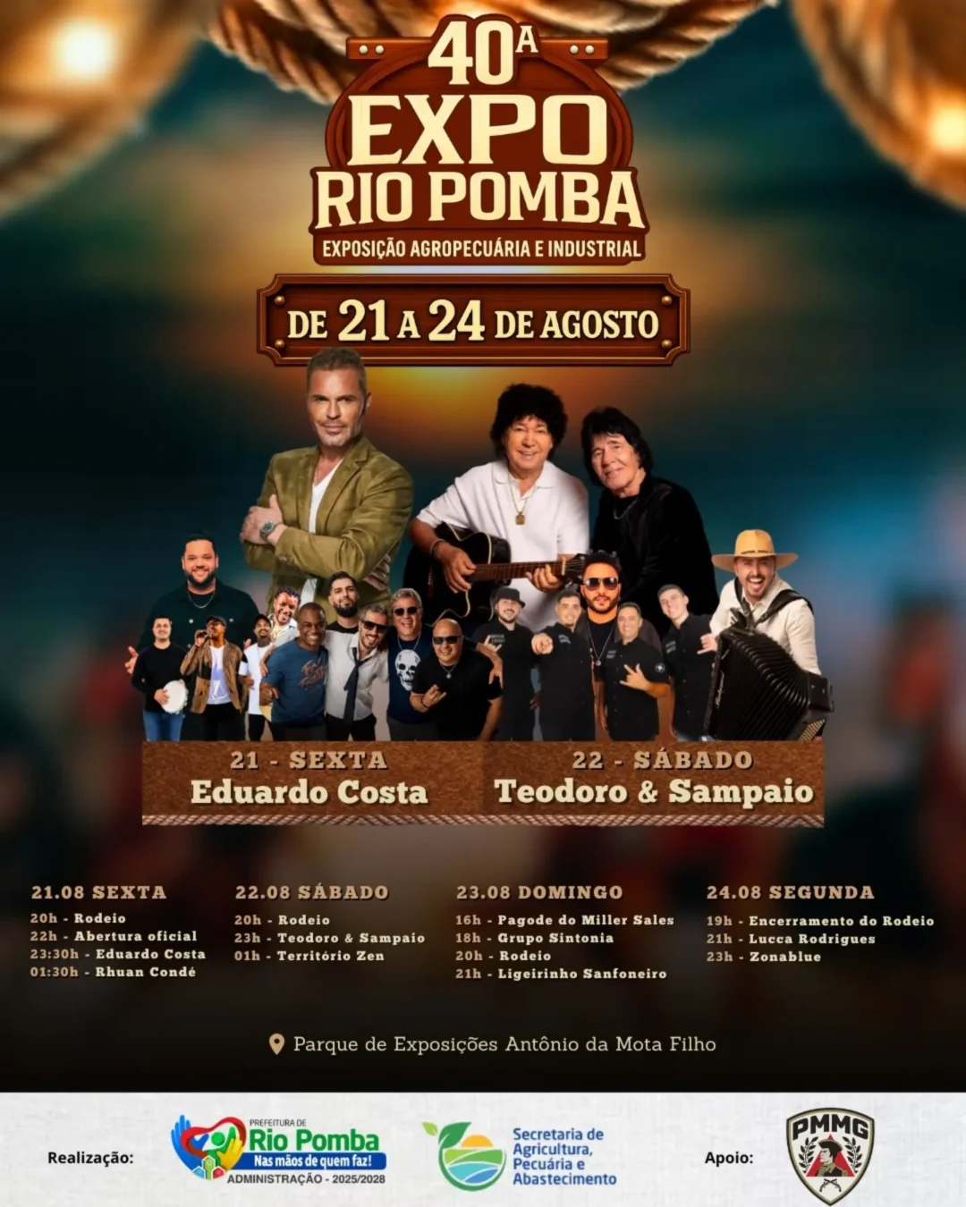 40ª Expo Rio Pomba 2026: Eduardo Costa e Shows 1 Expo Rio Pomba 2026 - Cartaz oficial da 40ª Expo Rio Pomba com Eduardo Costa e Teodoro & Sampaio