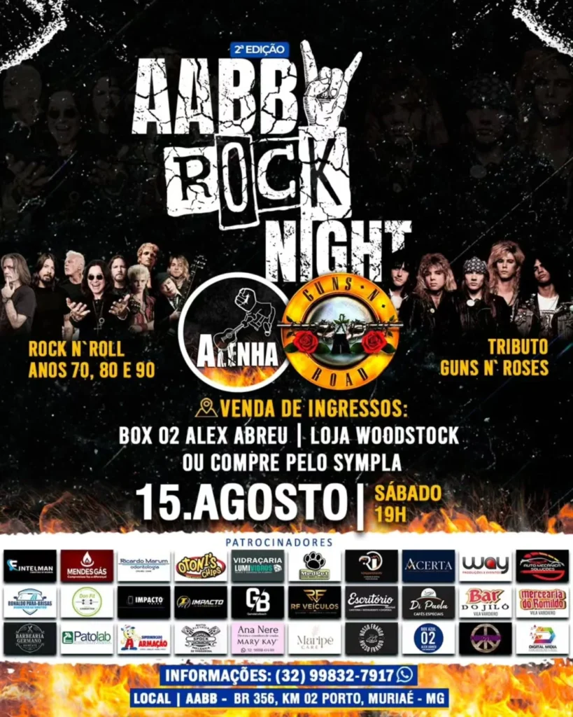 Histórico de Eventos 7 AABB Rock Night Muriaé 2026: Shows e Ingressos