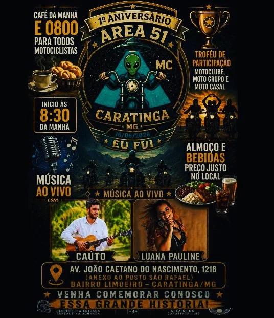 Aniversário Área 51 Motoclube 2026: Encontro em Caratinga