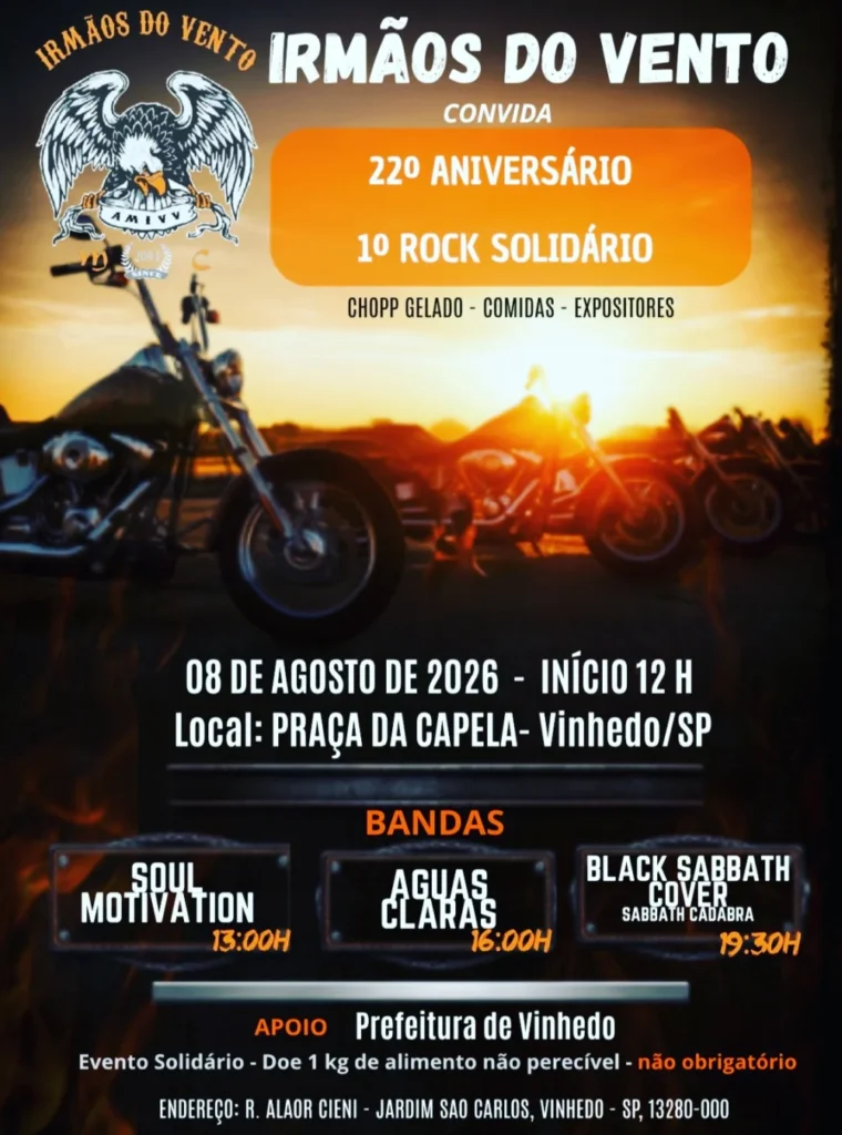 Aniversário Irmãos do Vento MC Vinhedo 2026: Motociclistas