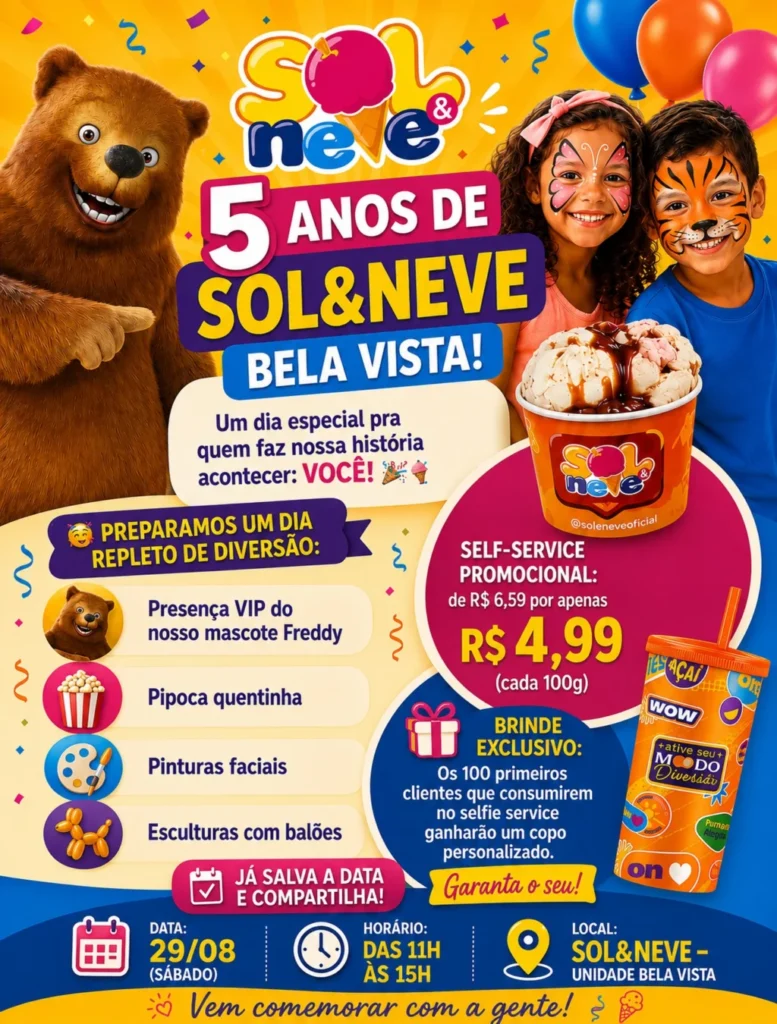 Aniversário Sol & Neve Leopoldina 2026: 5 Anos