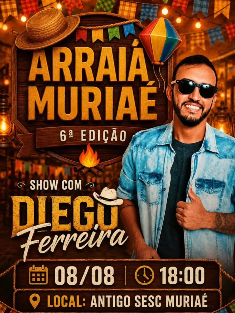 Arraiá Muriaé 2026: Show com Diego Ferreira e Quadrilhas