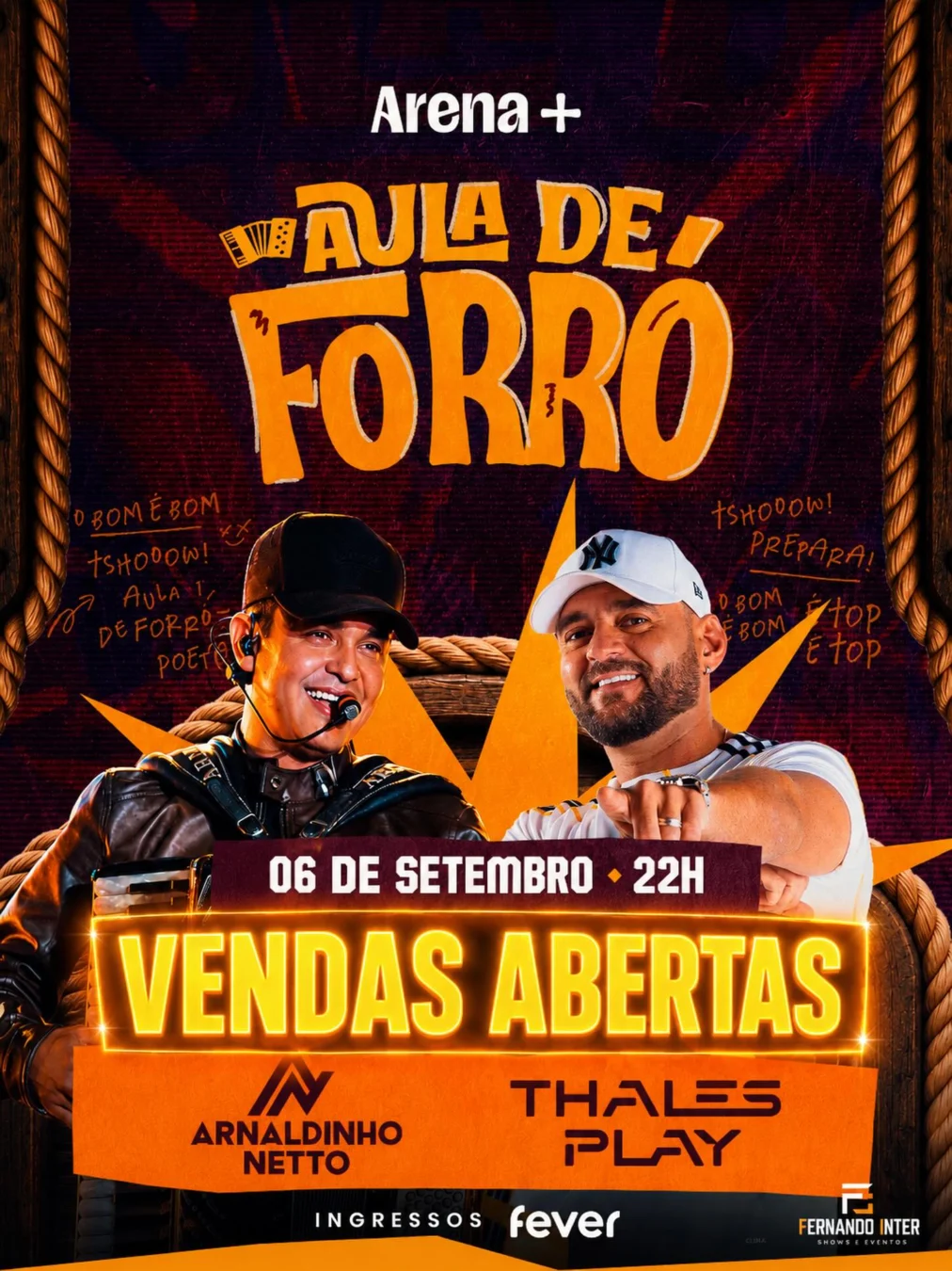 Aula de Forró Arena SP 2026 - Cartaz oficial da festa com Arnaldo Netto