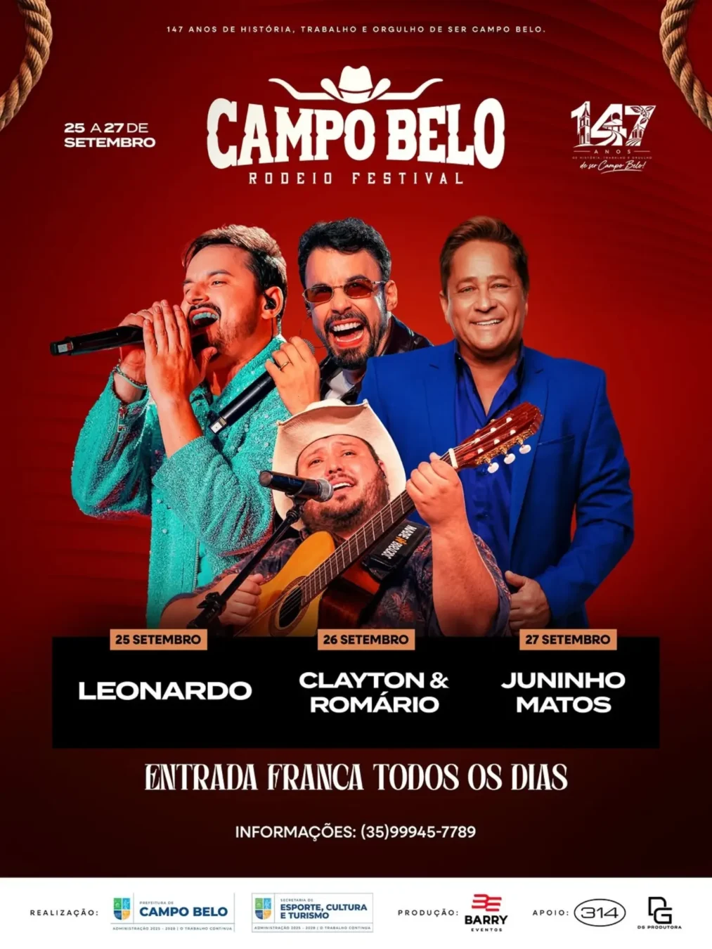 Campo Belo Rodeio Festival 2026: Shows de Leonardo 1 Campo Belo Rodeio Festival 2026 - Cartaz oficial da festa dos 147 anos de Campo Belo com grandes shows