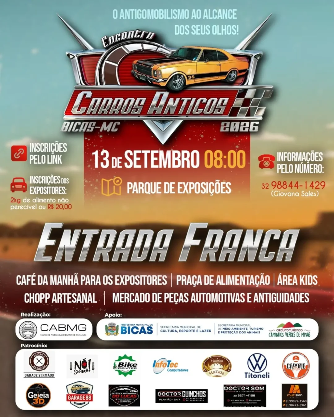 Carros Antigos de Bicas 2026: Encontro e Shows 1 Carros Antigos de Bicas 2026 - Cartaz oficial do 5º Encontro de Carros Antigos de Bicas (MG)