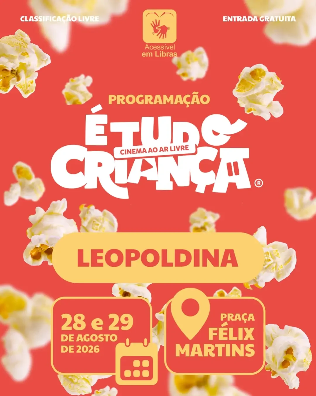 Cinema ao Ar Livre Leopoldina 2026 - Cartaz oficial do evento cultural na Praça Félix Martins