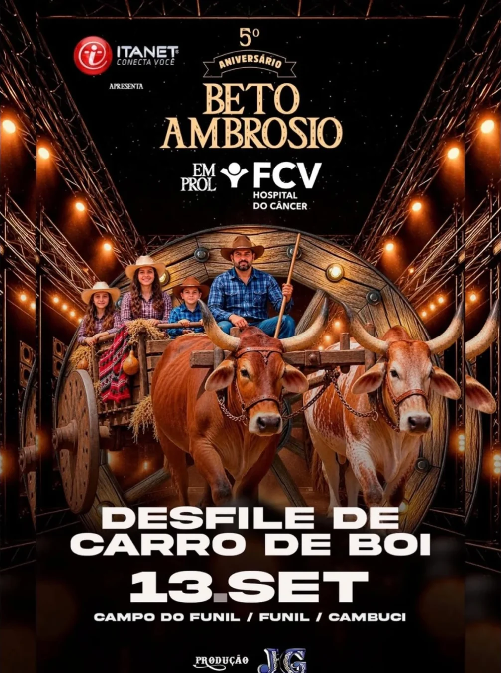 Desfile de Carro de Boi Cambuci 2026 - Cartaz oficial do 5º Aniversário Beto Ambrósio no distrito de Funil