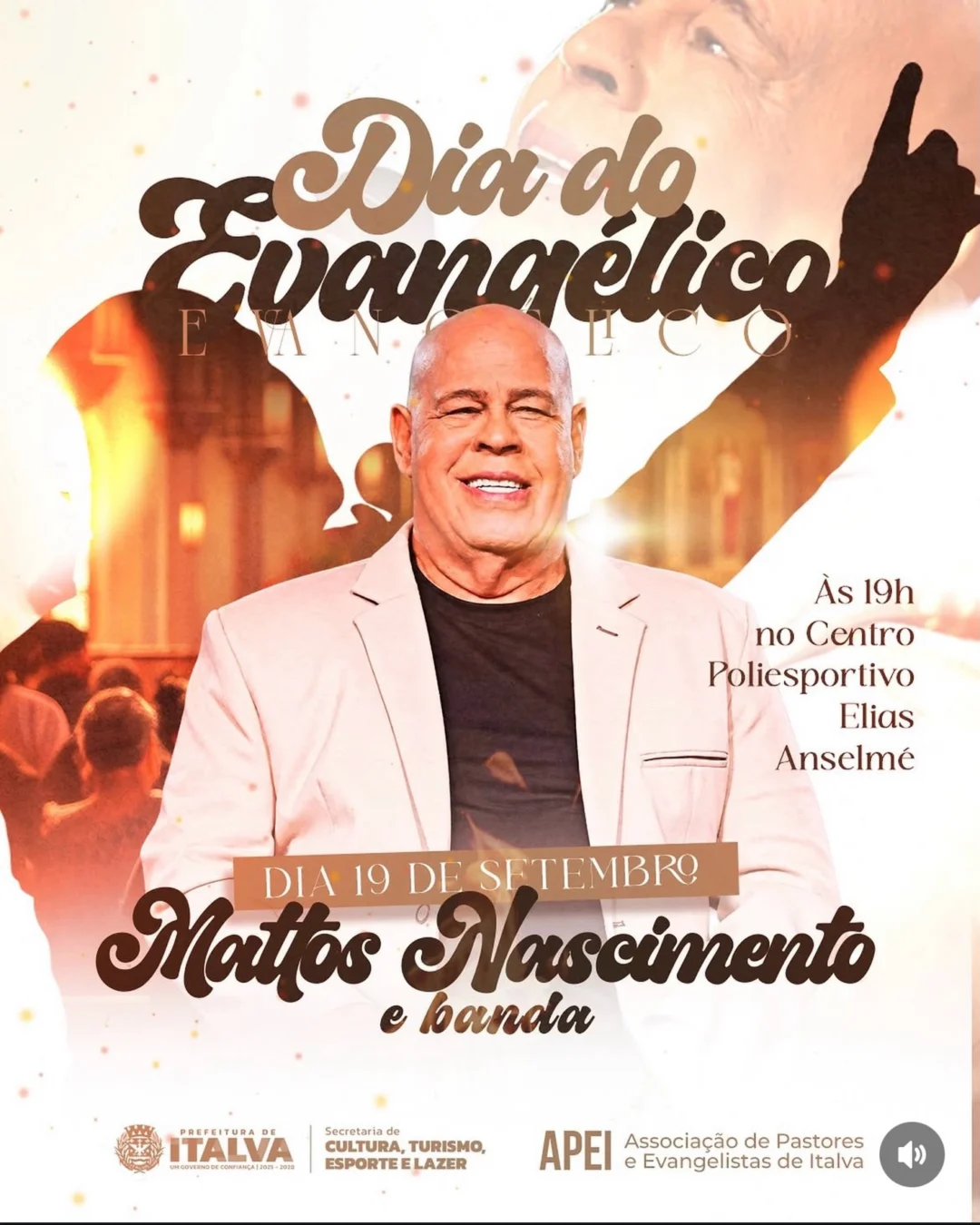 Dia do Evangélico Italva 2026 - Cartaz oficial da celebração com show de Mattos Nascimento