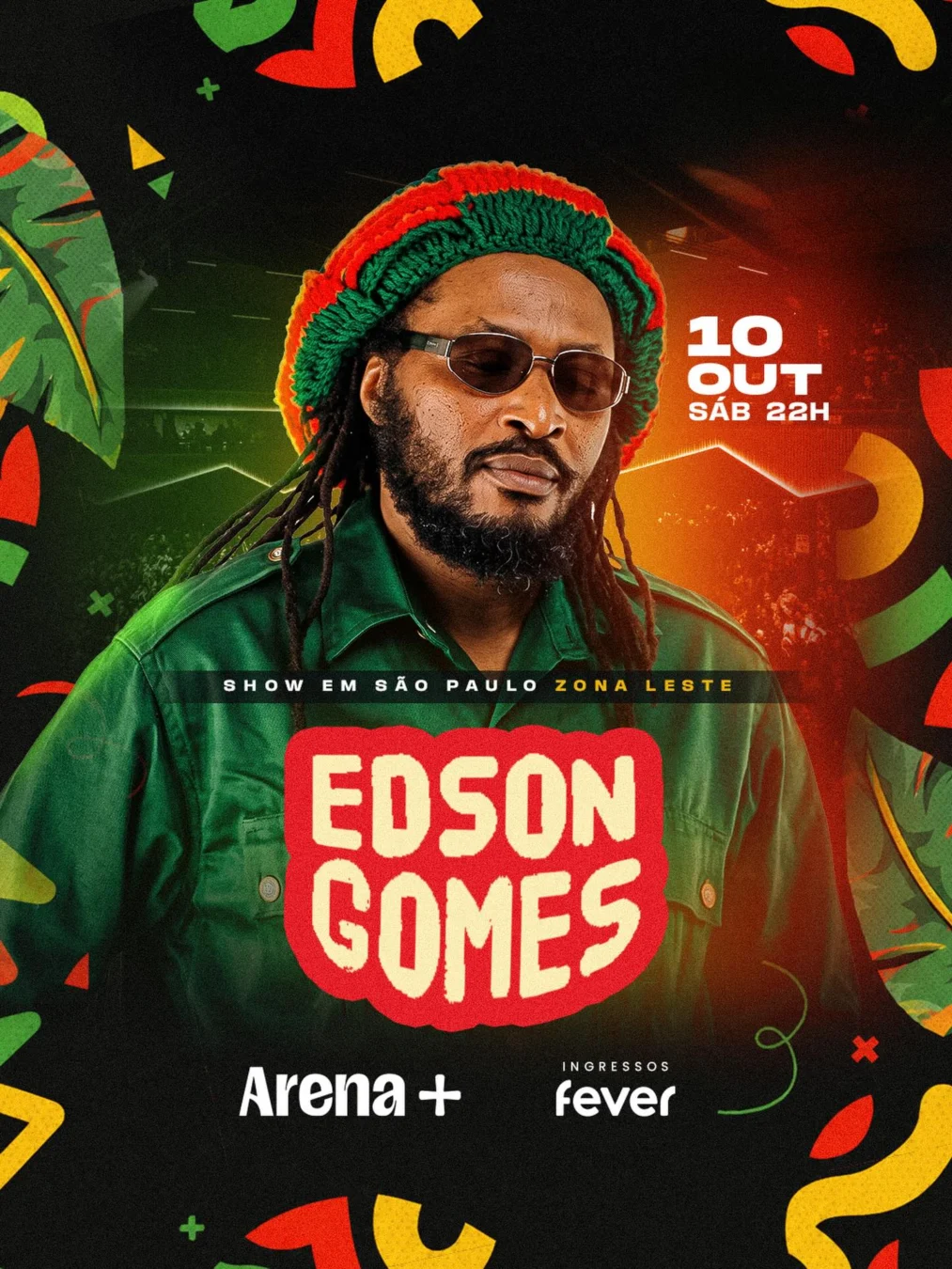 Edson Gomes Arena SP 2026 - Cartaz do show de reggae no Arena Mais na Penha