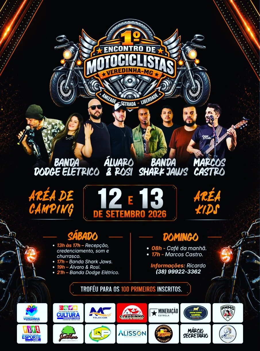 Encontro de Motos Veredinha 2026 com shows de rock e motos