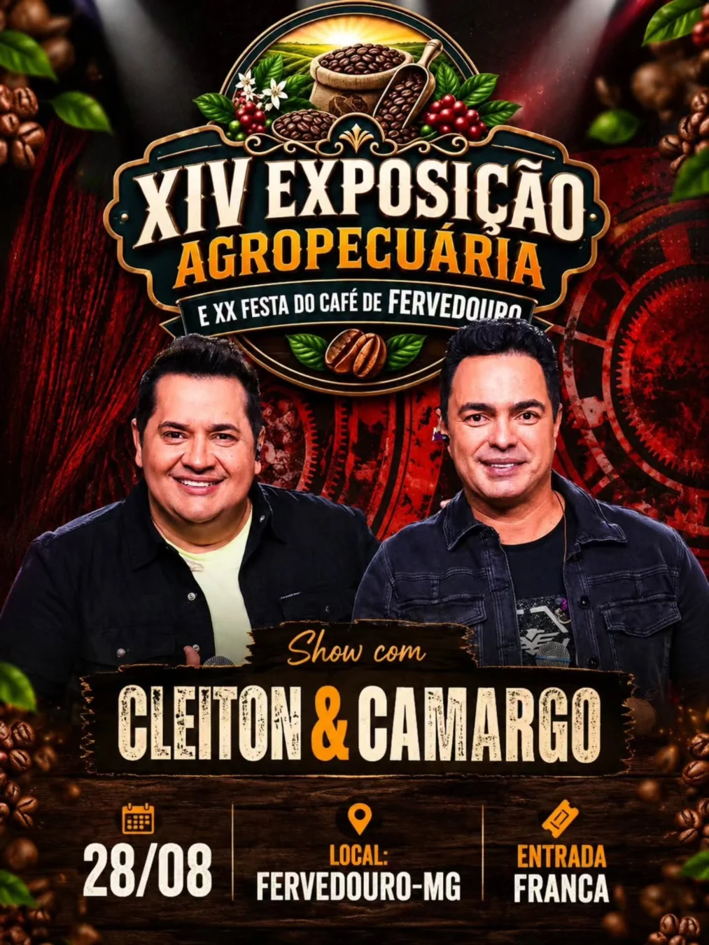 Expo Fervedouro 2026 - Cartaz oficial com show da dupla sertaneja Cleiton & Camargo