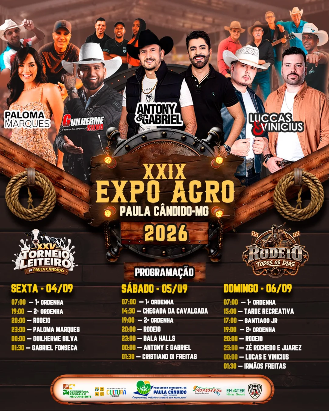 Expo Paula Cândido 2026 - Cartaz oficial do evento com programação de shows e rodeio