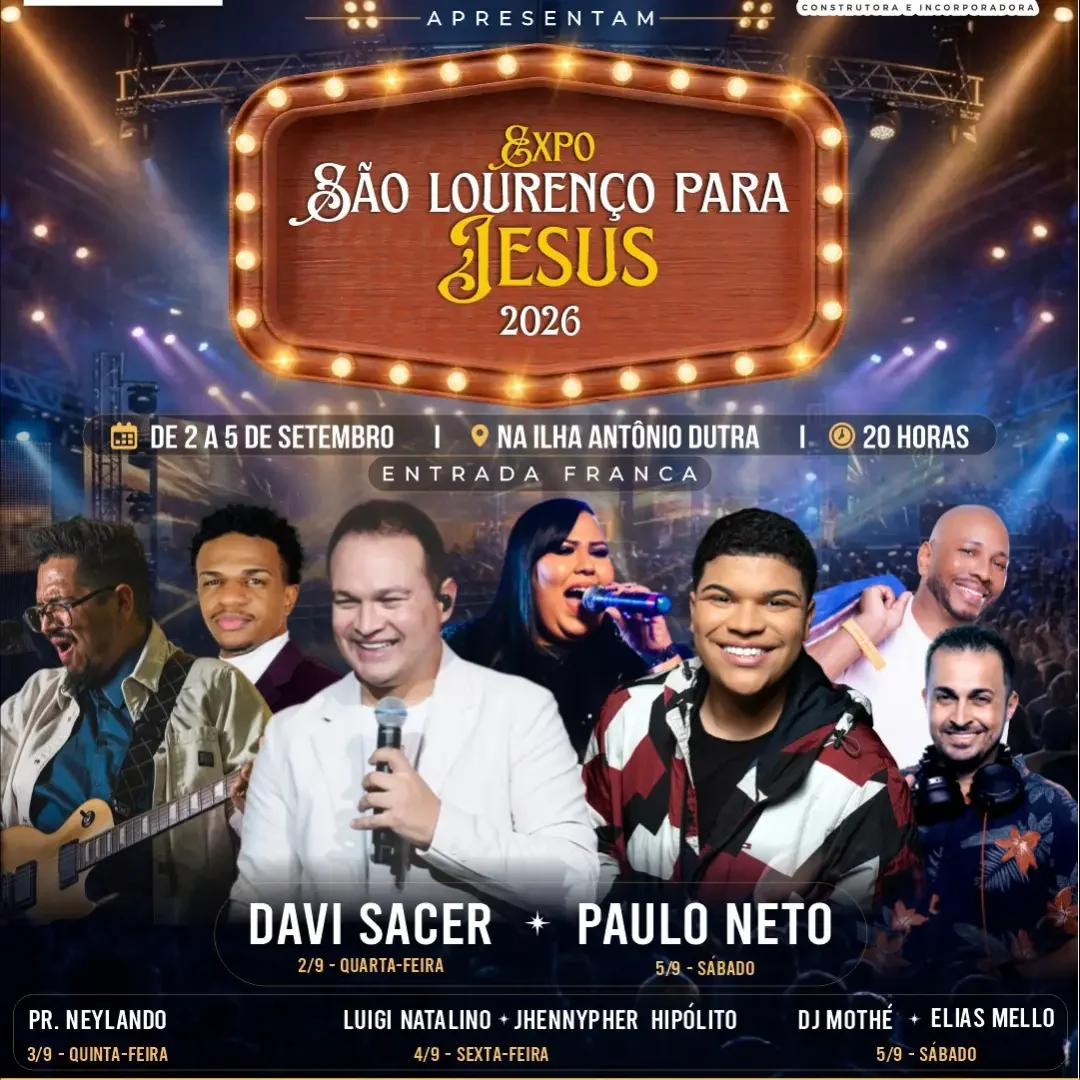Expo São Lourenço para Jesus 2026 1 Expo São Lourenço para Jesus 2026 - Cartaz oficial do evento gospel com entrada franca