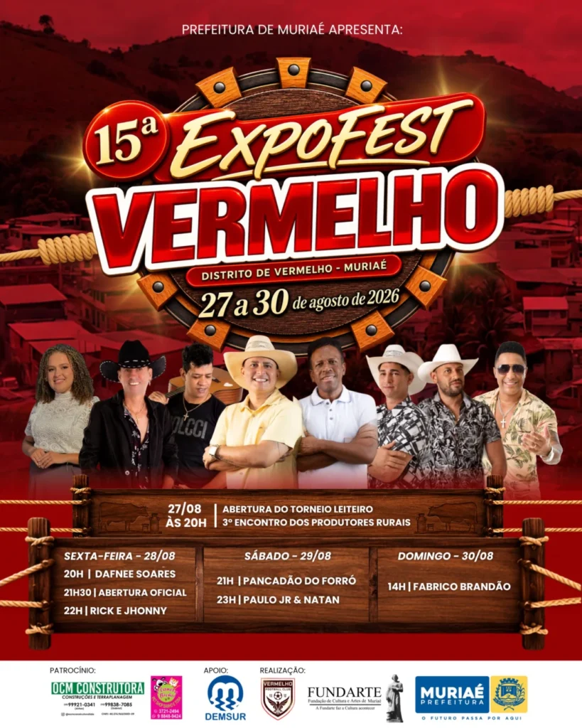 Expofest Vermelho Muriaé 2026: 15ª Edição e Shows