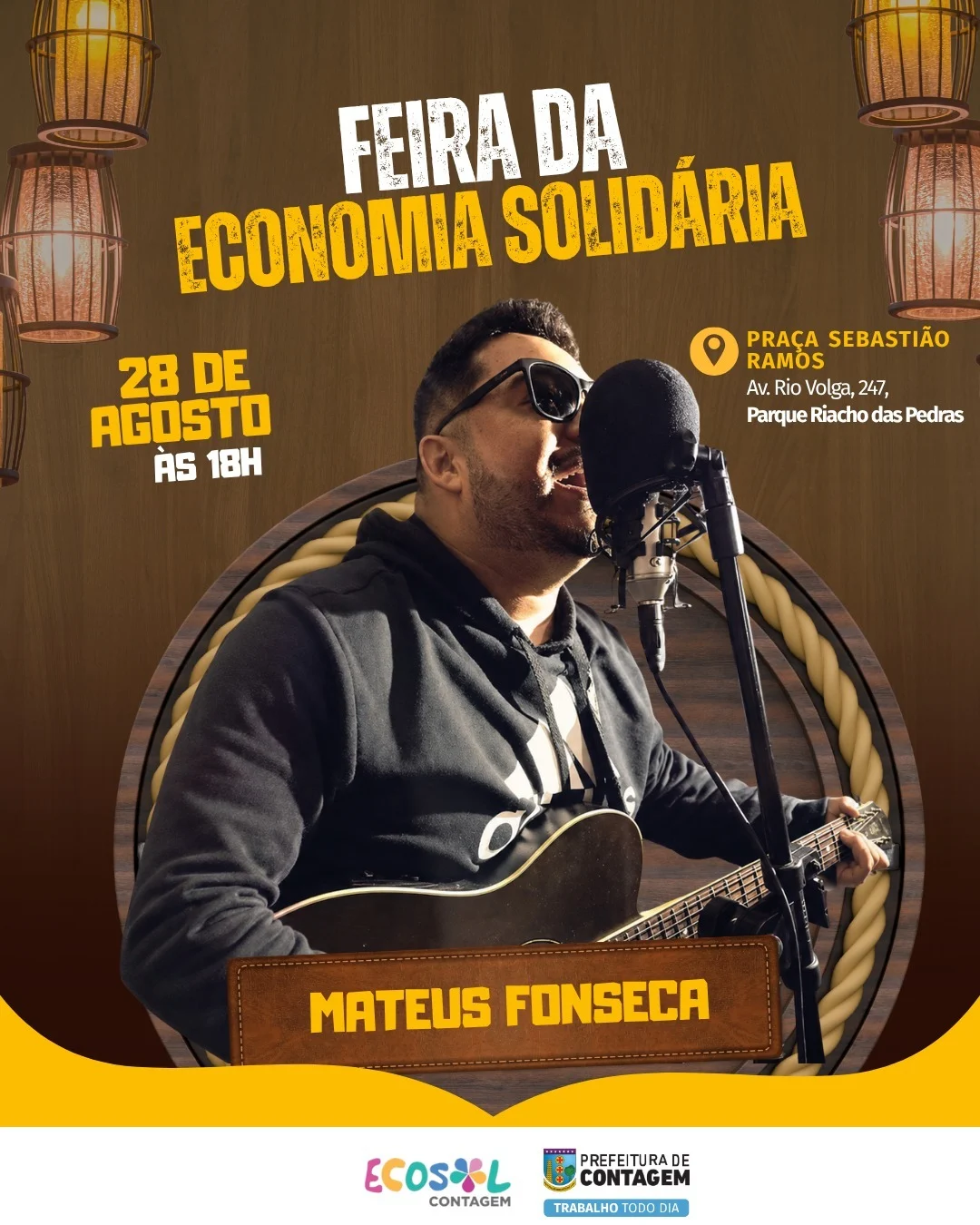 Feira Economia Solidária Contagem 2026 - Cartaz oficial da feira na Praça Rio Volga