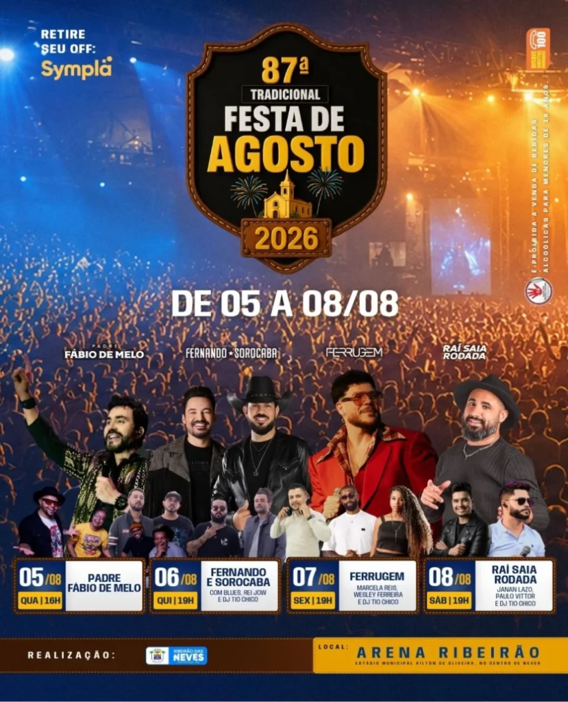 Festa de Agosto Ribeirão das Neves 2026: Programação