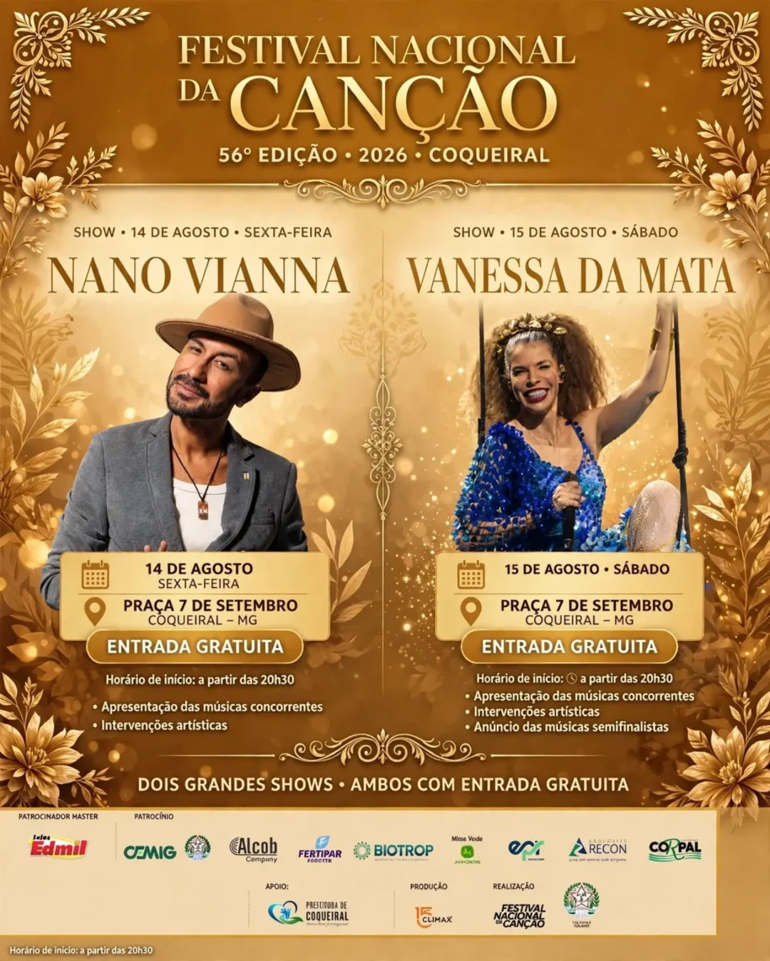 Festival da Canção Coqueiral 2026 com show de Vanessa da Mata