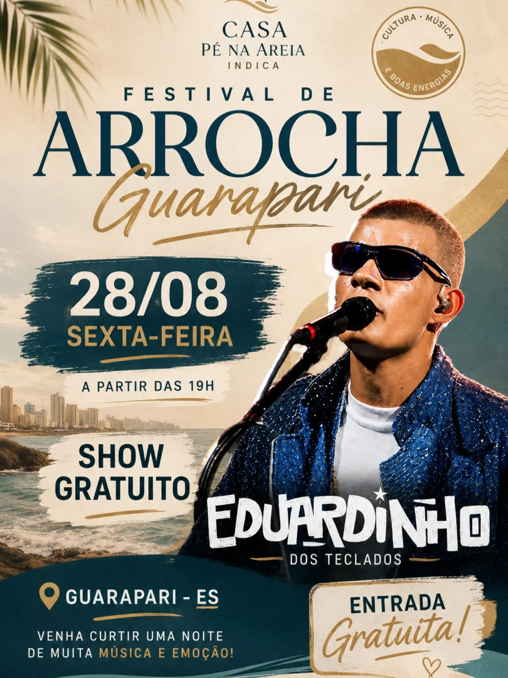 Festival de Arrocha Guarapari 2026 - Cartaz oficial do show gratuito de Eduardinho dos Teclados na Casa Pena Areia