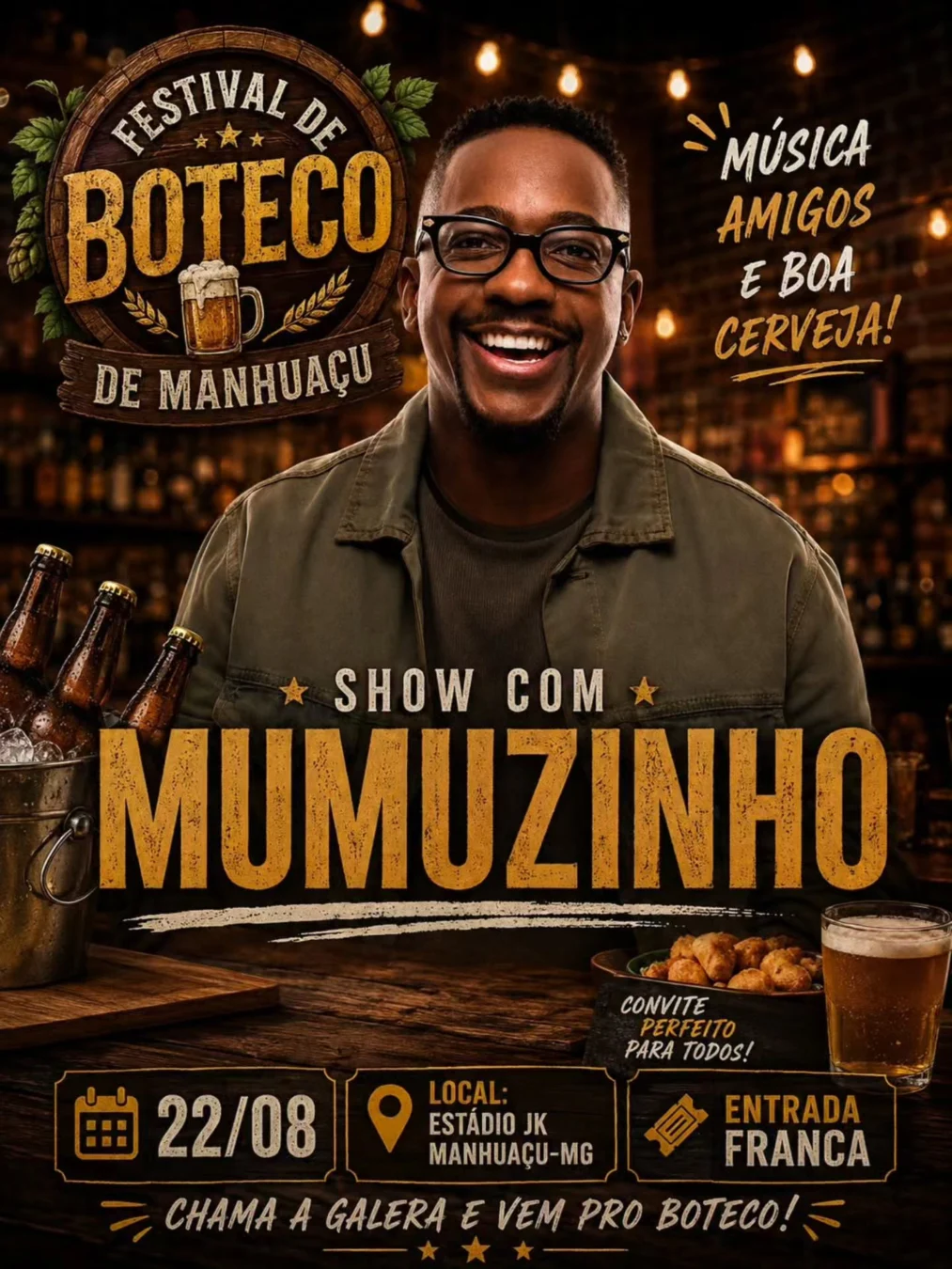 Festival de Boteco de Manhuaçu 2026 com show do Mumuzinho