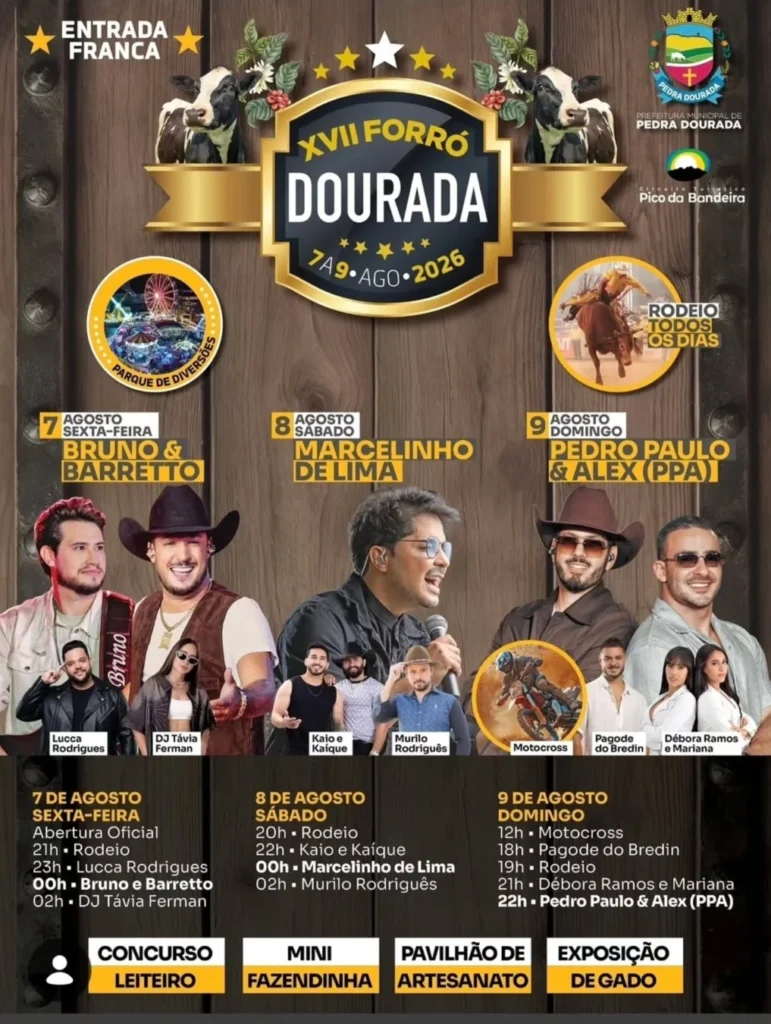 Forró Dourada 2026: Shows com Bruno e Barretto e PPA