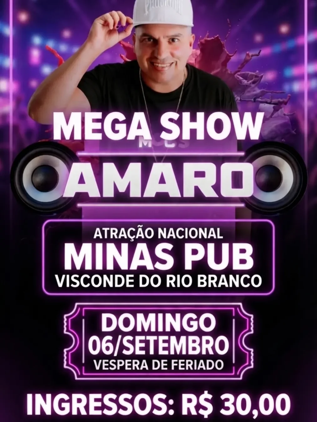 MC Amaro Visconde do Rio Branco 2026 - Cartaz do show no Minas Pub