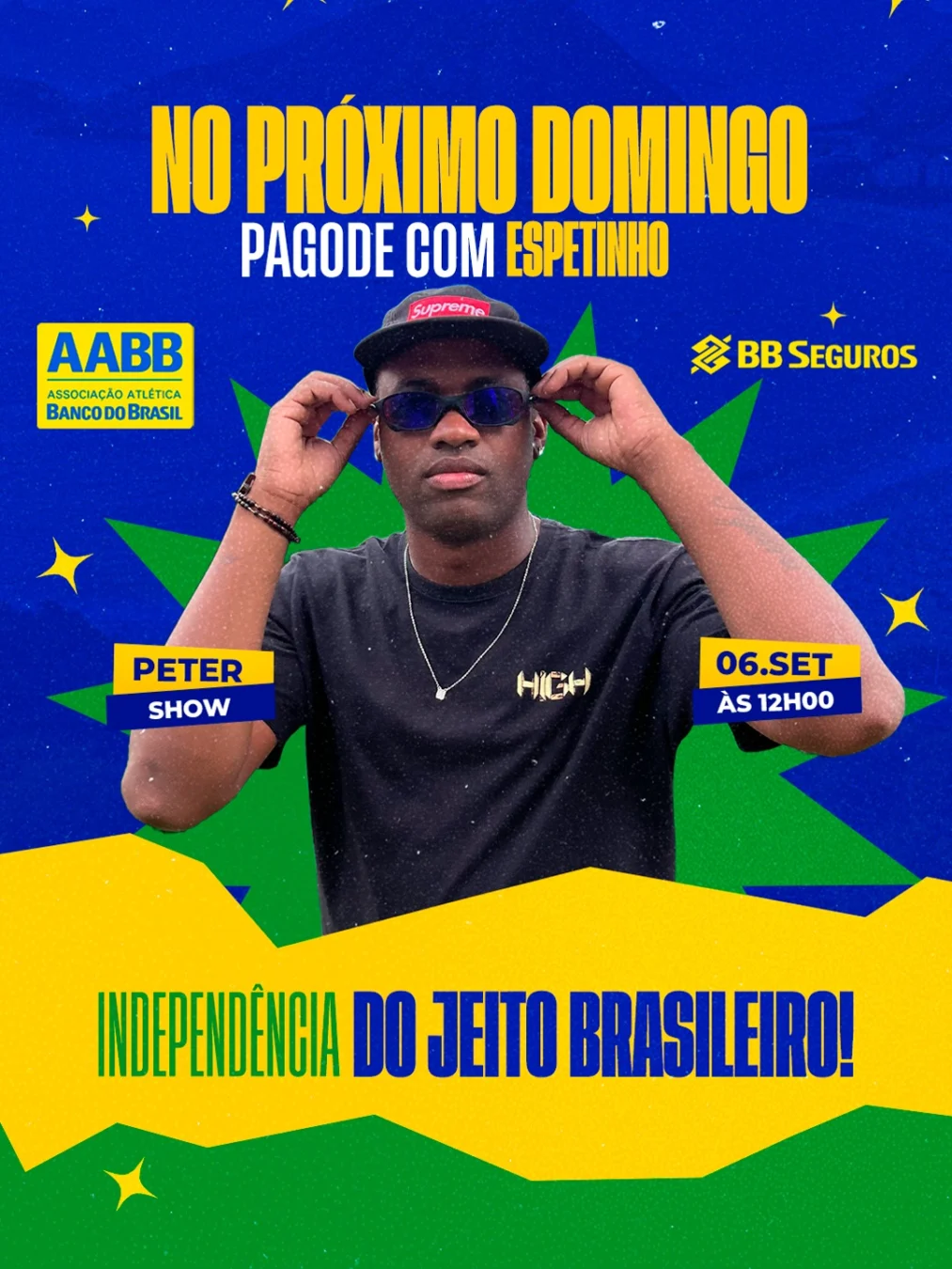 Pagode AABB Lavras 2026 - Cartaz oficial do evento com Petershow e espetinho na AABB Lavras