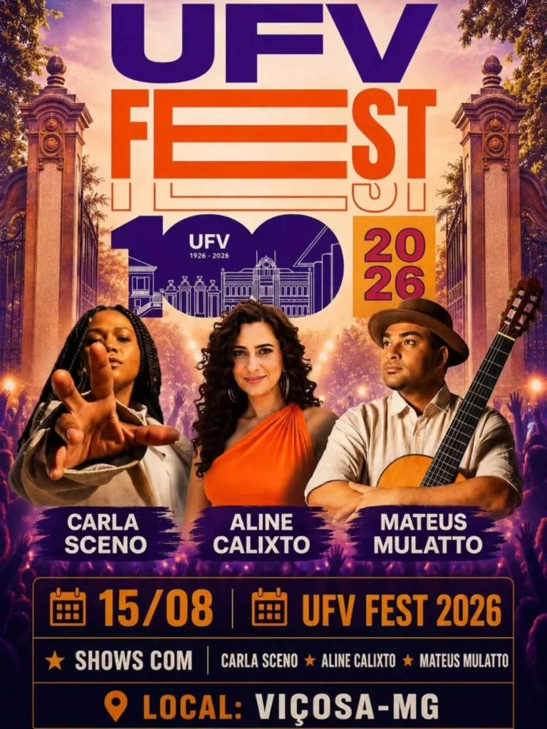 Histórico de Eventos 12 UFV Fest Viçosa 2026: Carla Sceno, Aline Calixto e Mais