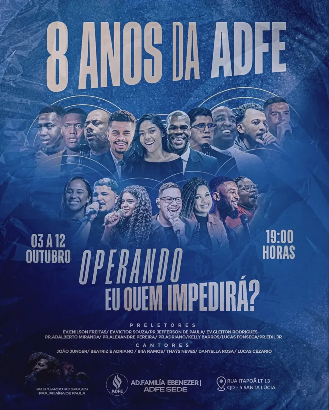 8 Anos ADFE Duque de Caxias 2026 - Cartaz oficial do aniversário da igreja em Duque de Caxias (RJ)