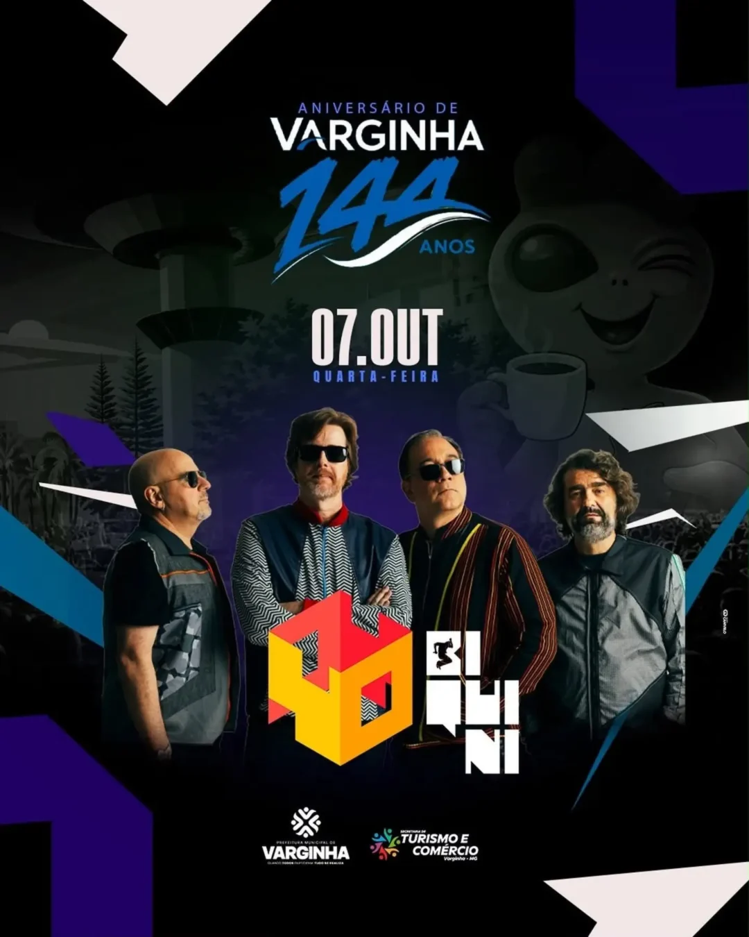 Aniversário de Varginha 2026: Show com Biquini 1 Aniversário de Varginha 2026 - Cartaz comemorativo com show da banda Biquini