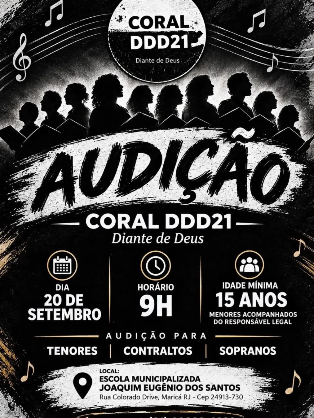 Audição Coral DDD21 Maricá 2026 - Cartaz oficial da audição de vozes