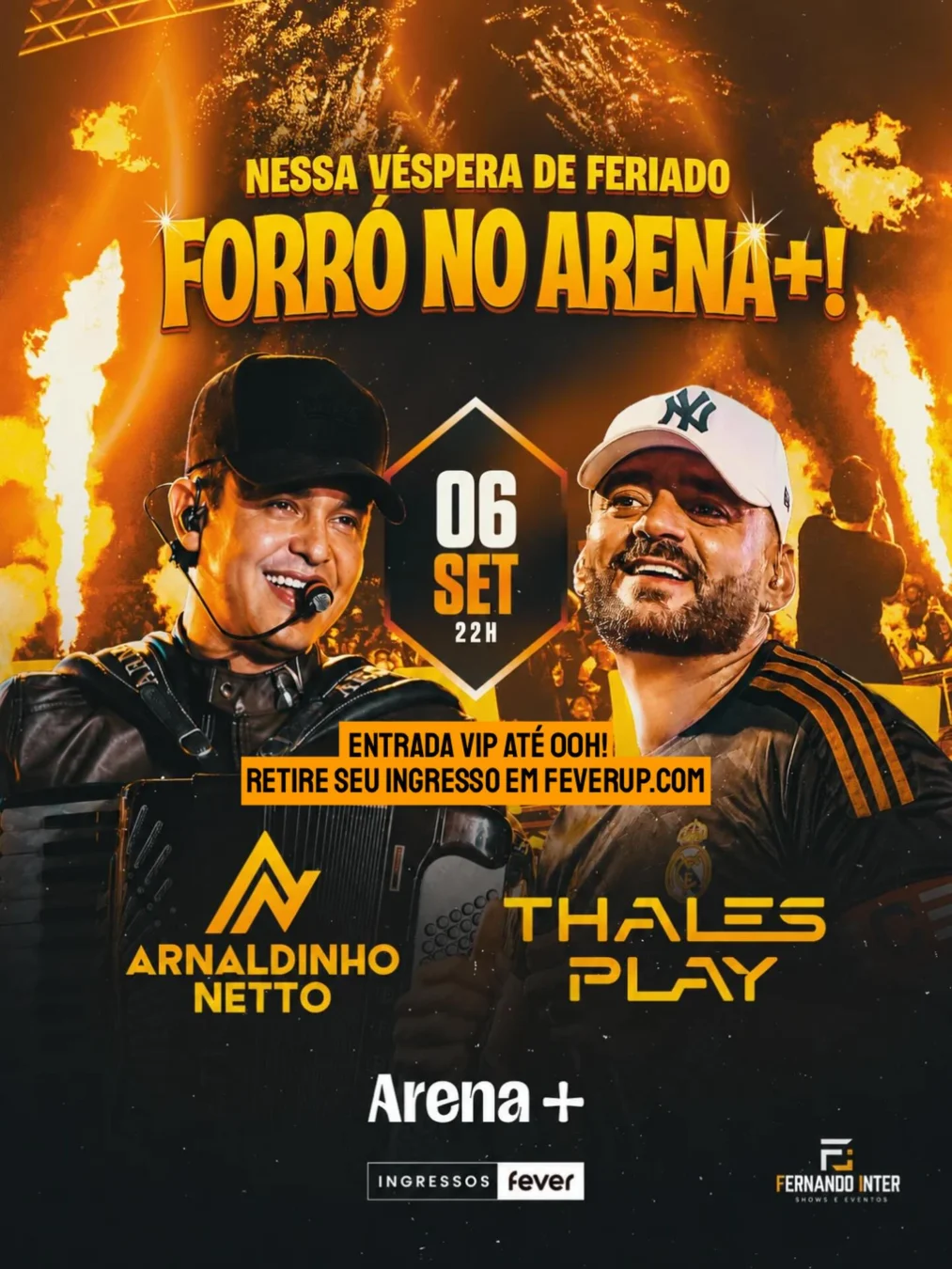 Aula de Forró Arena SP 2026 - Cartaz oficial da noite de forró com Arnaldinho Netto e Thales Play na Arena+ Penha