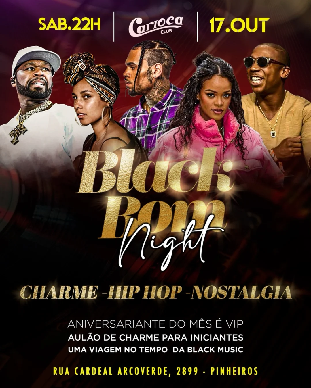 Black Bom Night SP 2026: Noite Black Music 1 Black Bom Night SP 2026 - Cartaz oficial da festa de Black Music e Charme no Carioca Club Pinheiros em São Paulo (SP)