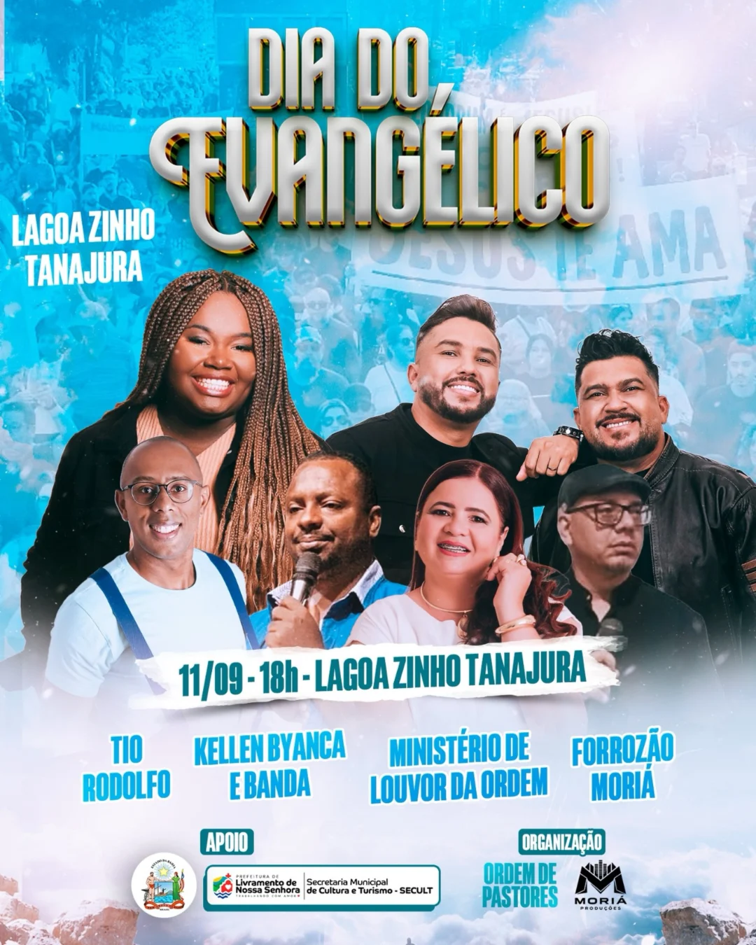 Dia do Evangélico de Livramento 2026 - Cartaz oficial do evento gospel na Lagoa do Zinho Tanajura
