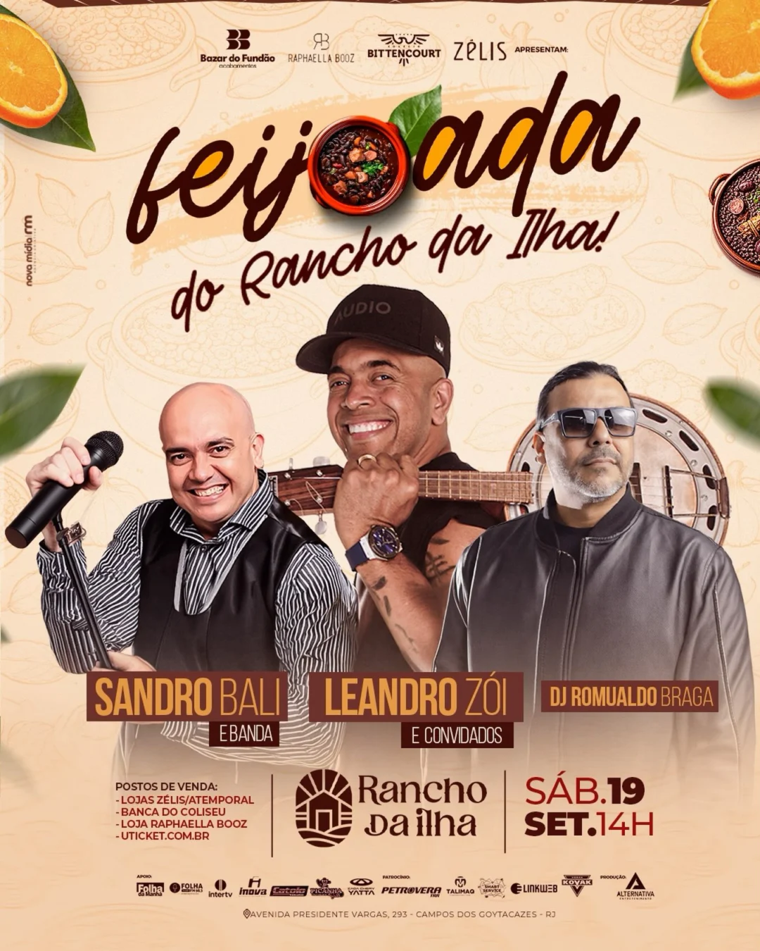 Feijoada do Rancho da Ilha 2026: Ingressos e Shows 1 Feijoada do Rancho da Ilha 2026 - Cartaz oficial da Feijoada do Rancho da Ilha com Leandro Zoi e Sandro Bali