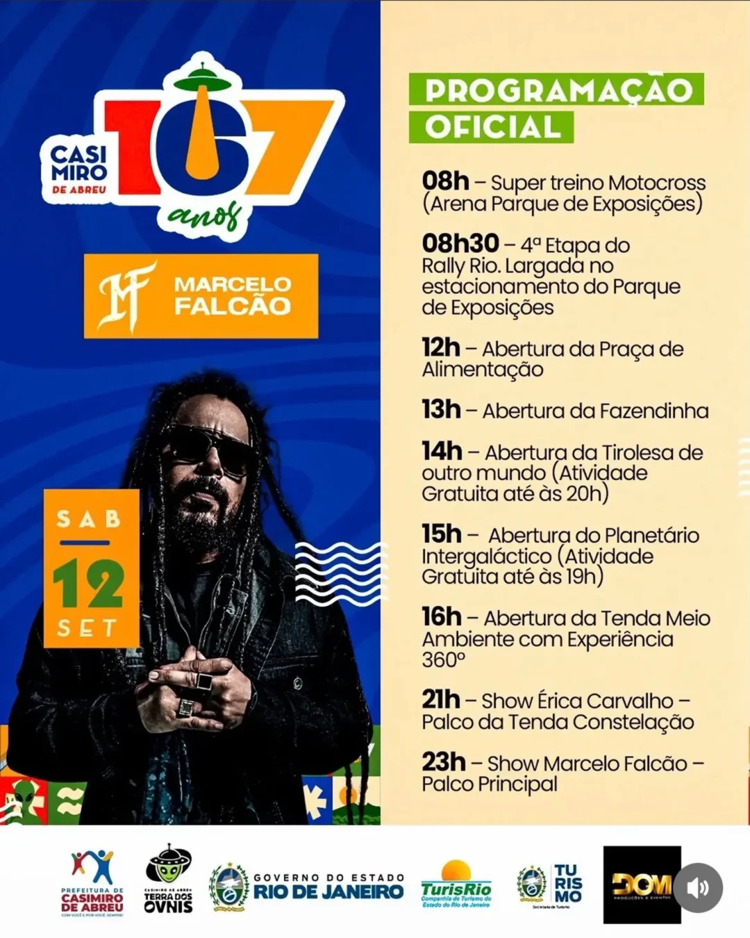 Festa Casimiro de Abreu 2026 - Cartaz dos shows com Marcelo Falcão e atrações