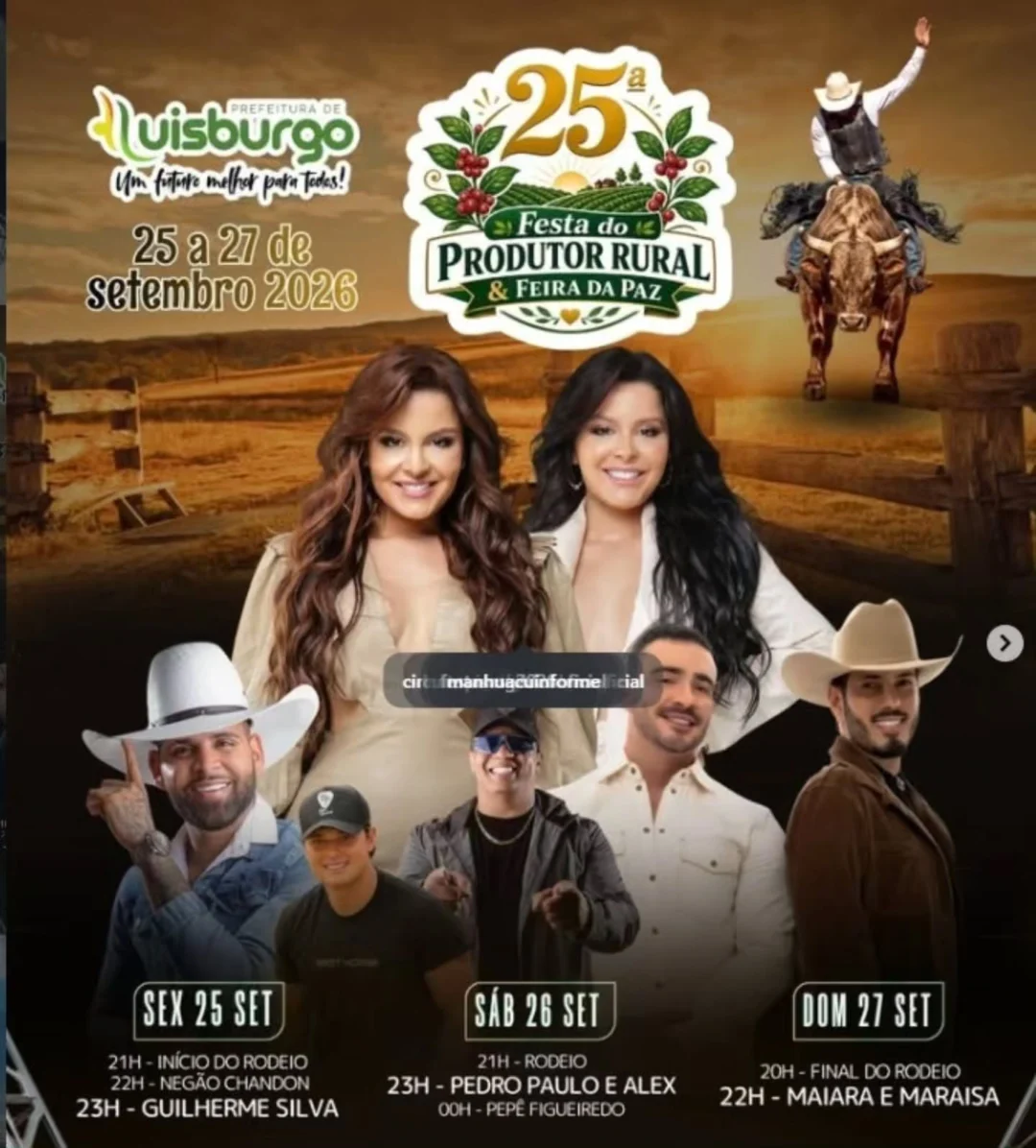 Festa do Produtor de Luisburgo 2026: Programação 1 Festa do Produtor de Luisburgo 2026 - Cartaz oficial com programação completa de shows