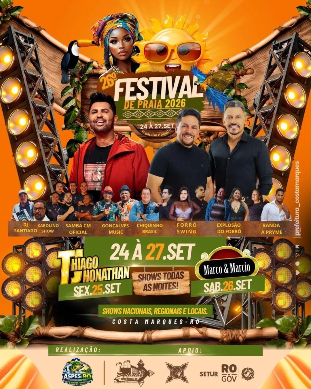 26º Festival de Praia de Costa Marques 2026 - Cartaz oficial das atrações musicais