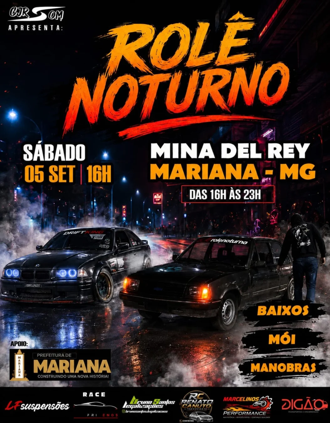 Rolê Noturno em Mariana 2026 - Cartaz do evento na Mina Del Rey