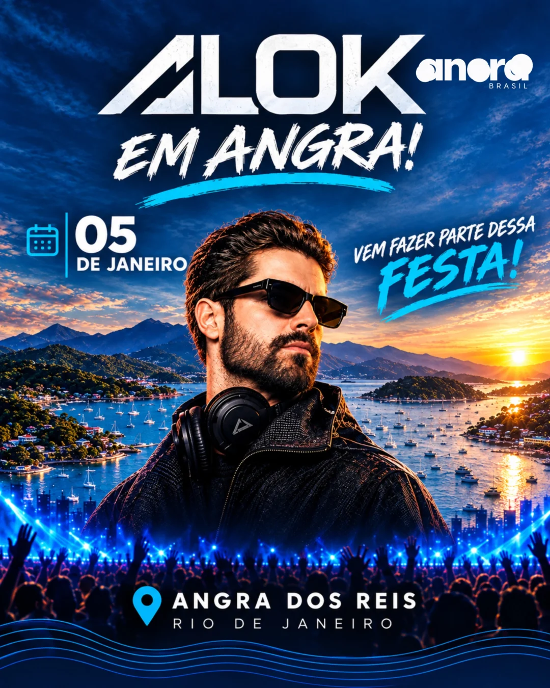 Show do Alok em Angra dos Reis 2027: Aniversário da Cidade 1 Show do Alok em Angra dos Reis 2027 - Cartaz oficial da apresentação de Alok na Praia do Anil em Angra dos Reis (RJ)