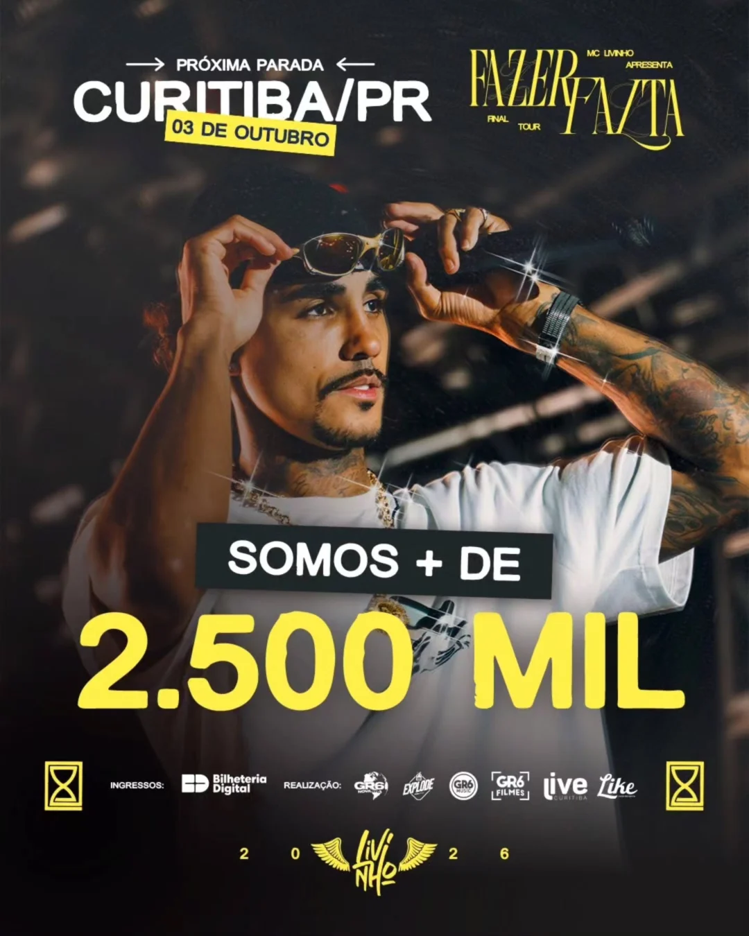 Show do Livinho em Curitiba 2026 - Cartaz oficial do show de MC Livinho Tour Fazer Falta na Live Curitiba em Curitiba (PR)