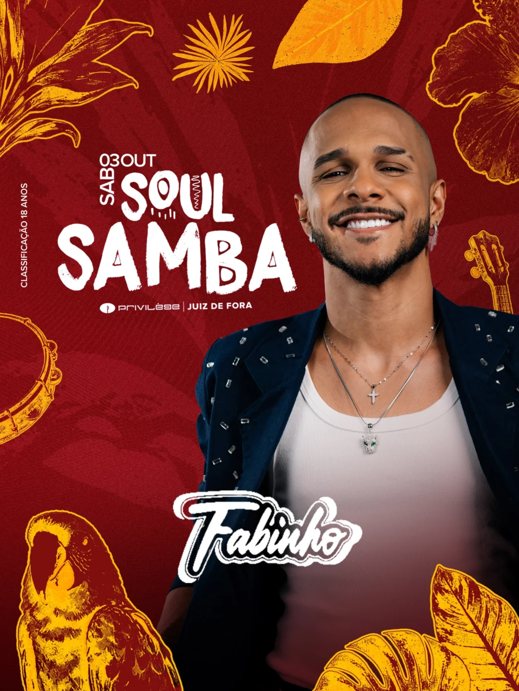 Soul Samba Privilège Juiz de Fora 2026 - Cartaz oficial do show com o cantor Fabinho